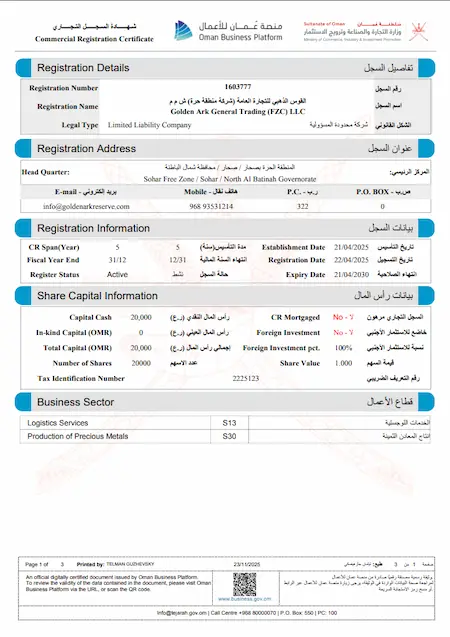 Golden Ark General Trading Licensed Commercial Activities