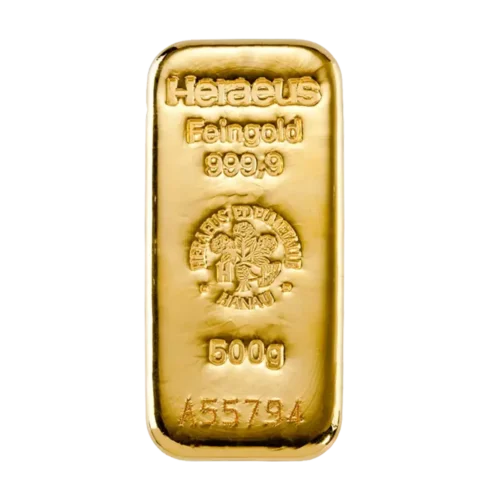 500 gram Gold Bar Heraeus (Cast)
