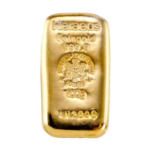 100 gram Gold Bar Heraeus (Cast)