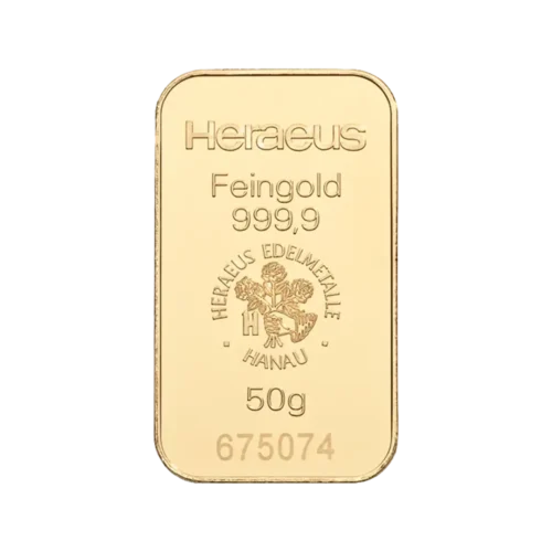 50 gram Gold Bar Heraeus (Mint)